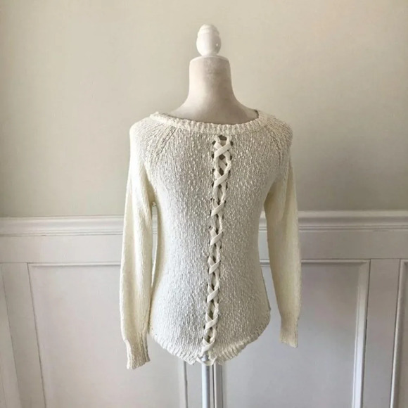 MBoutique Textured Lace Back Sweater Ivory S New - Picture 2 of 3